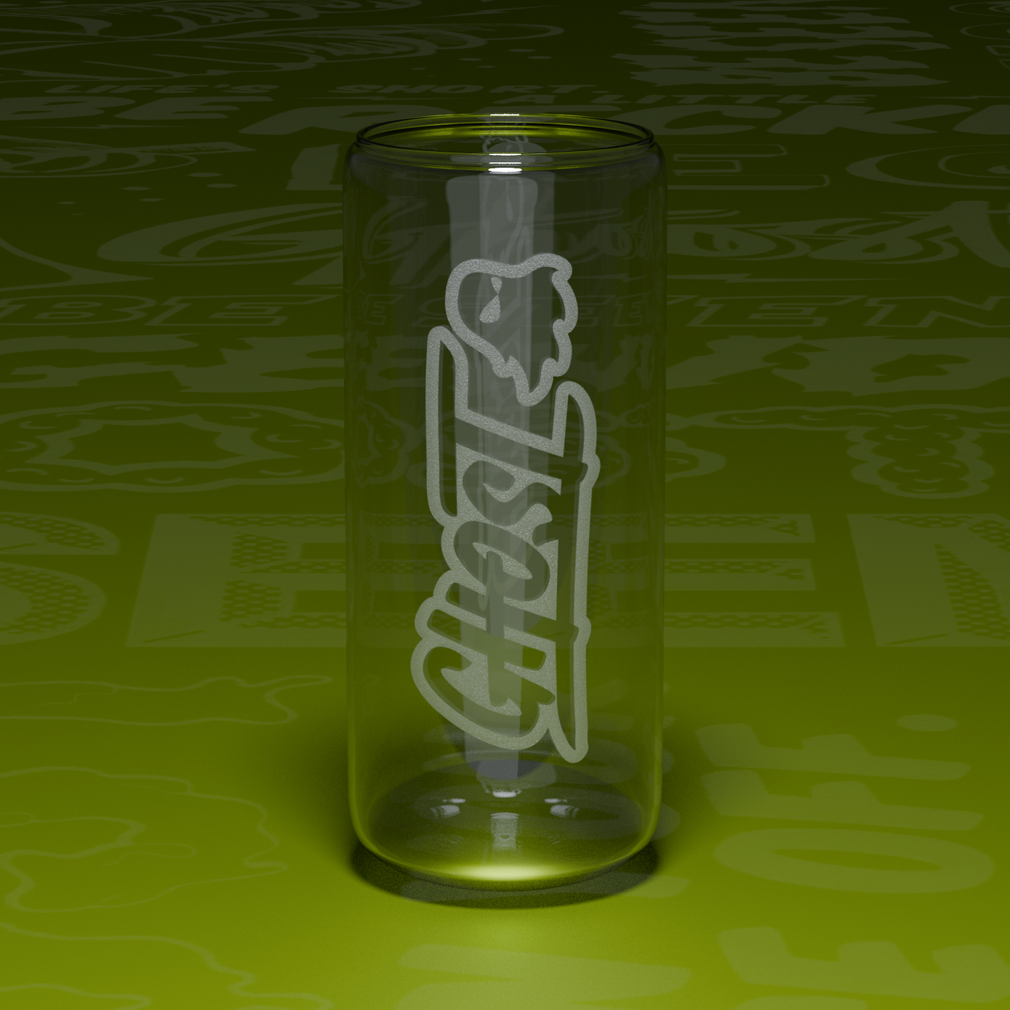 Ghost Engraved Glass Can